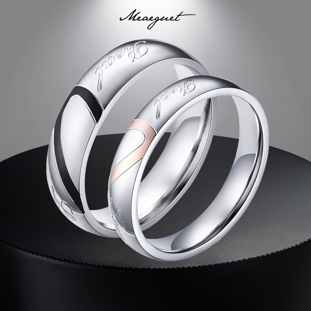 Meaeguet Matching Heart Rings สําหรับคู่รัก,ฟรีแกะสลักชื่อวันที่,Promise Band แหวนพร้อมกล่องของขวัญ