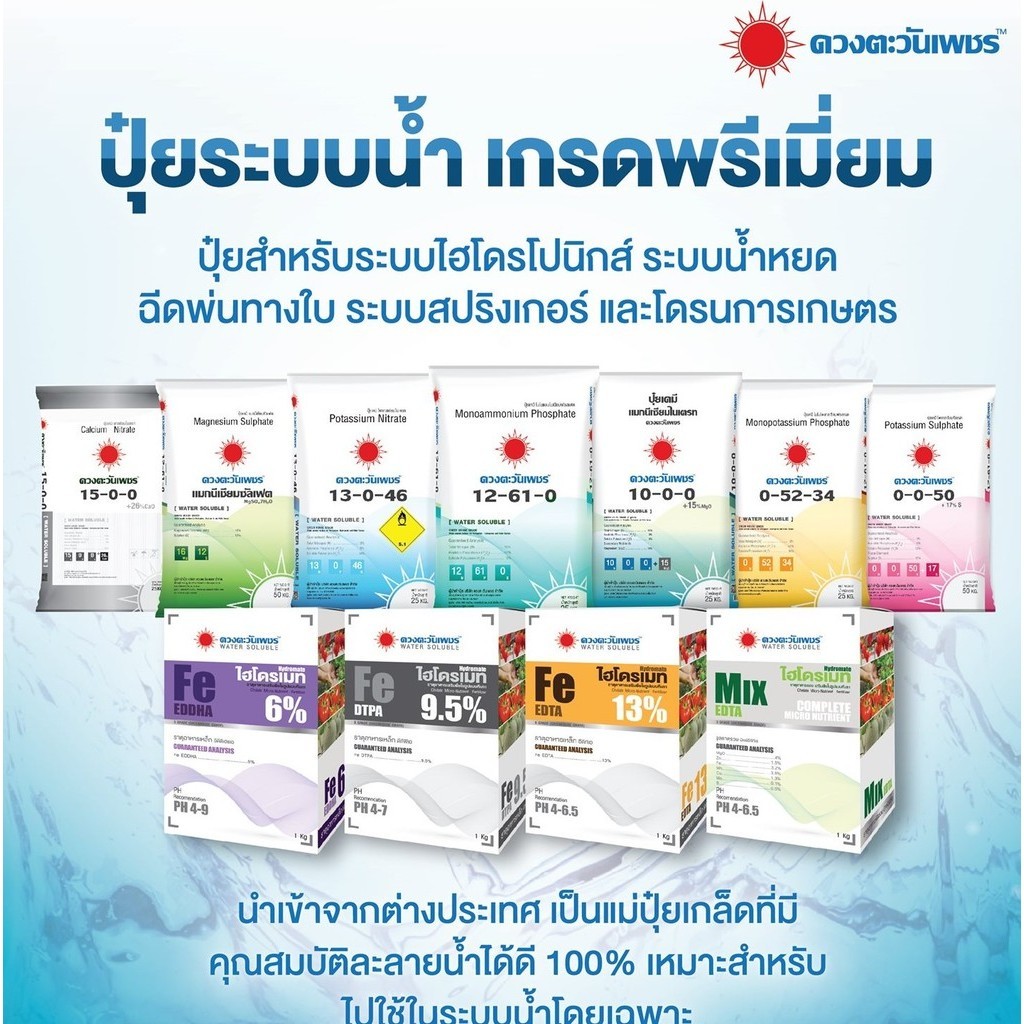 (ยกกระสอบ25kg) แม่ปุ๋ย ปุ๋ยเกล็ด 15-0-0 , 0-52-34 , 13-0-46 , 12-61-0 , 10-0-0 , 0-0-50 #ดวงตะวันเพช