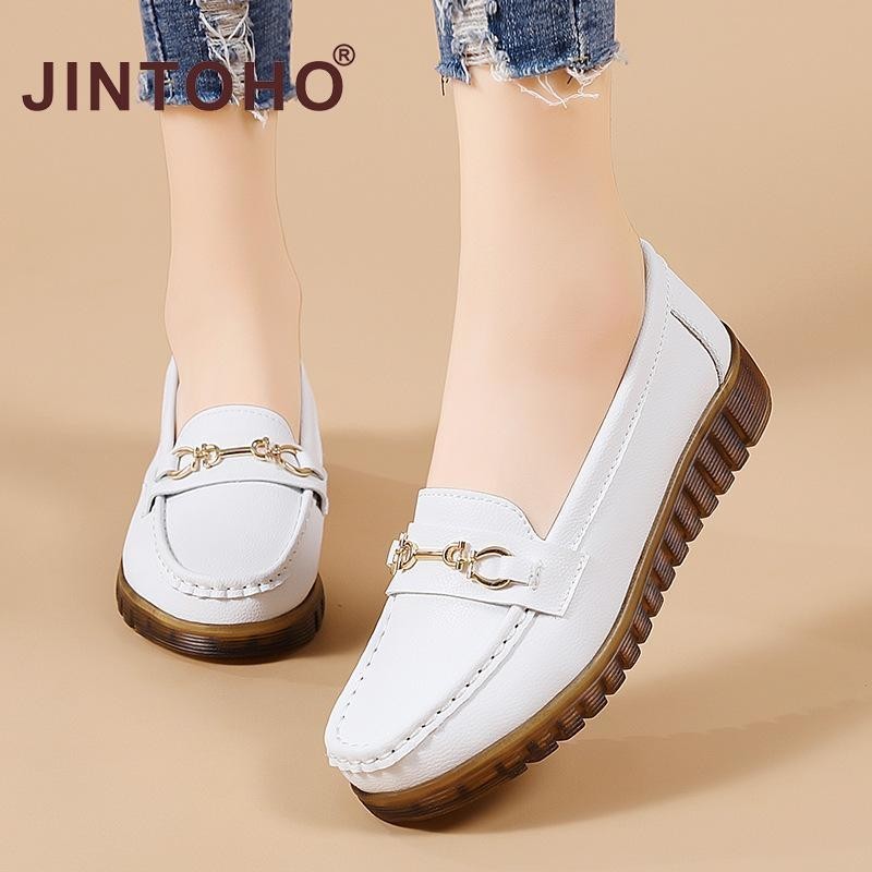 Jintoho แฟชั่นผู้หญิงรองเท้าหนัง Casual Slip บนผู้หญิงรองเท้าไม่มีส้น