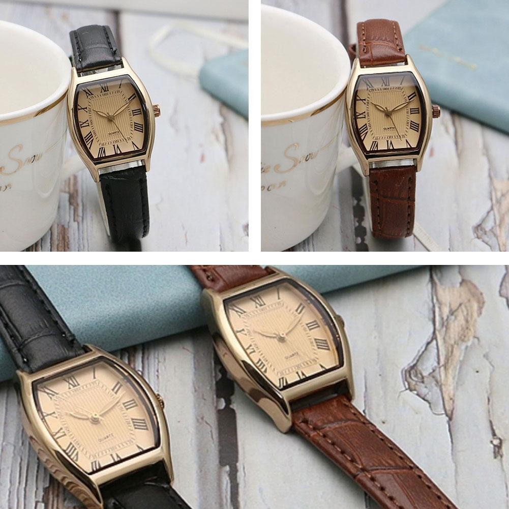 Vintage Small Square Quartz Watch สายหนังผู้หญิง Casual Simple นาฬิกาข้อมือ J1p8