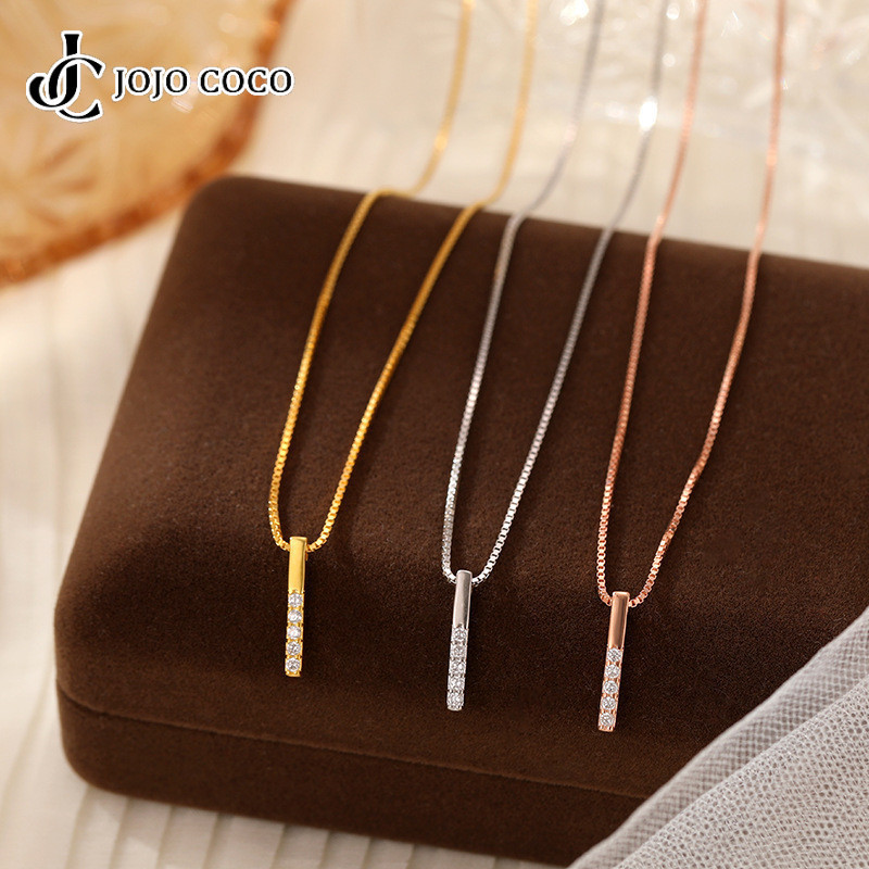 Jojo COCO S925 เงินเวอร์ชั่นเกาหลีแสงหรูหราเพทายสร้อยคอจี้คําเดียวแฟชั่นโซ่กระดูกไหปลาร้าที่เรียบง่าย