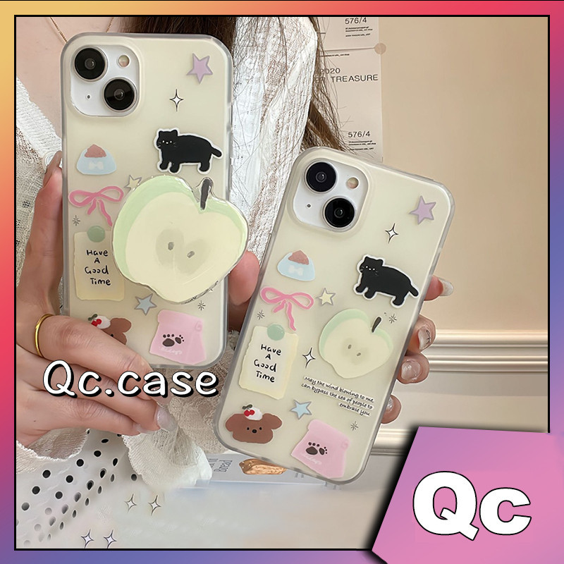 QcFrosted Double-layer graffiti cat apple bracket full edge tpu soft Caseเคสโทรศัพท์Iphone 15 case i