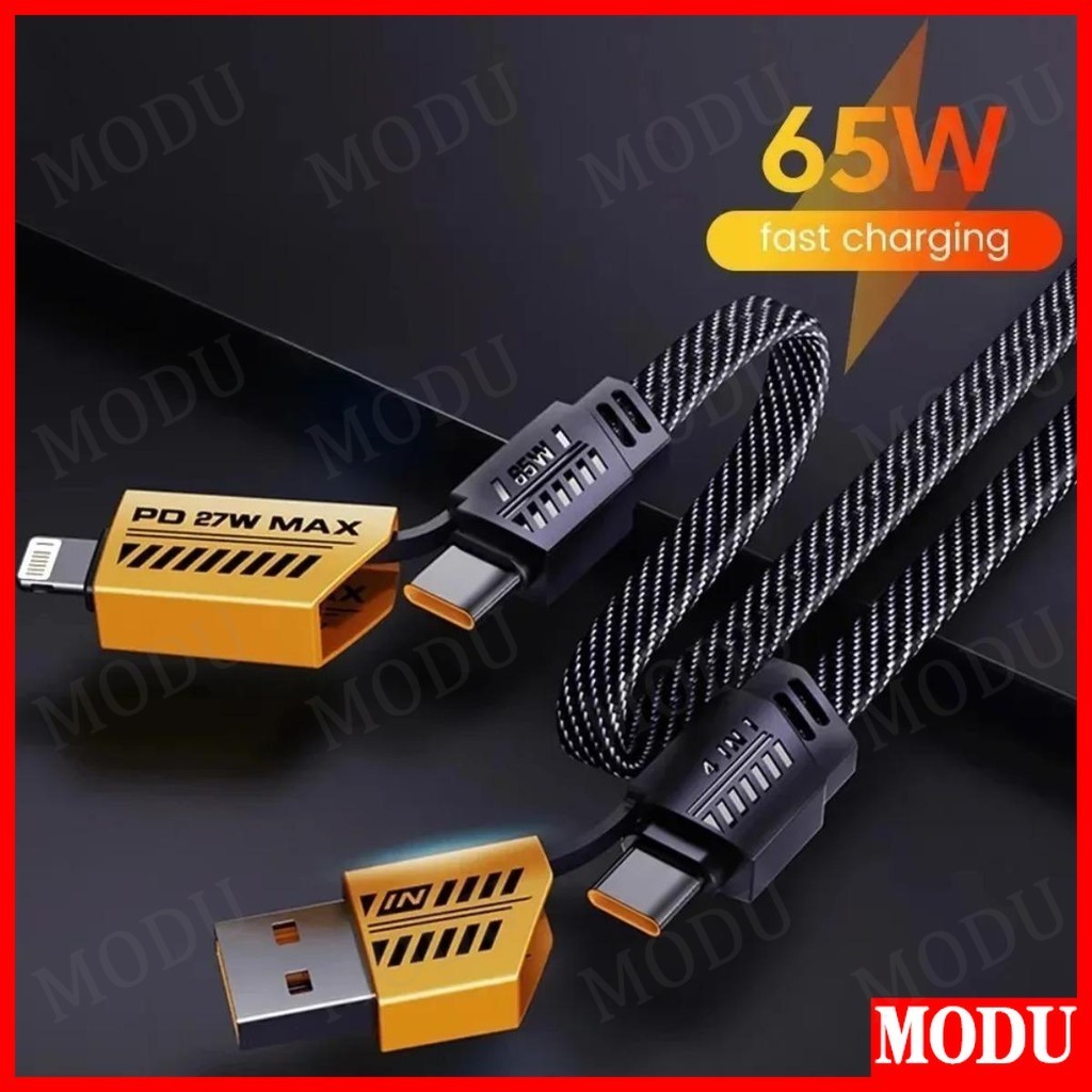 4 in 1 Fast สายชาร์จ PD 65W สาย USB Type C Dual Connector Lighting Mecha สไตล์ Fast Charge Data Cable สําหรับ iPhone Xiaomi