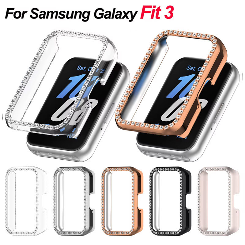 Bling PC Hollow Case ใช้งานร่วมกับสําหรับ Samsung Galaxy Fit 3 Samrt สายนาฬิกาเพชรคริสตัลกันชนฝาครอบป้องกันป้องกันหน้าจอ Fit3