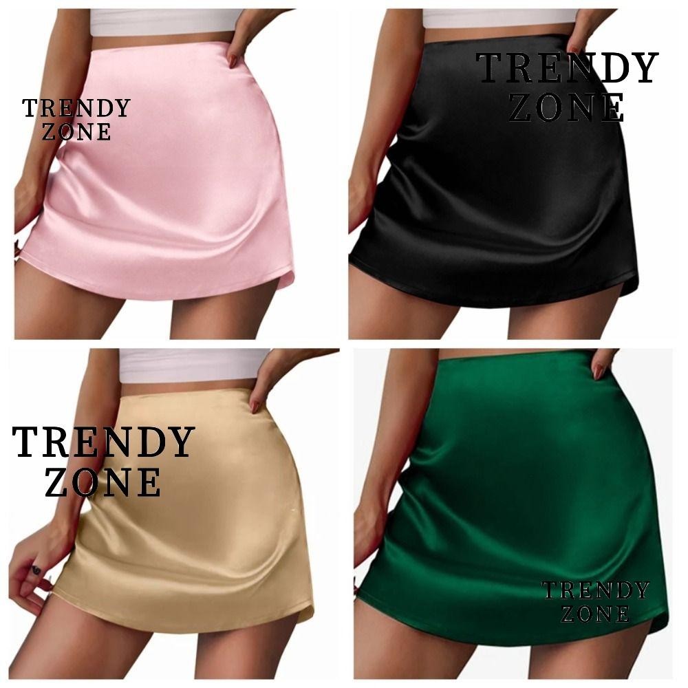 Trendyzone กระโปรงสั้น, กระโปรงสั้น A-Line, กระโปรงผ้าไหมซาตินยืดคลาสสิกฤดูร้อน