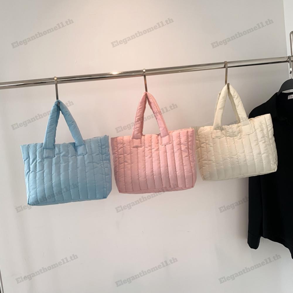 Quilted Top-handle Bags กระเป๋าแฟชั่นผ้าฝ้ายเบาะเรียบง่ายสําหรับวันหยุดสุดสัปดาห์