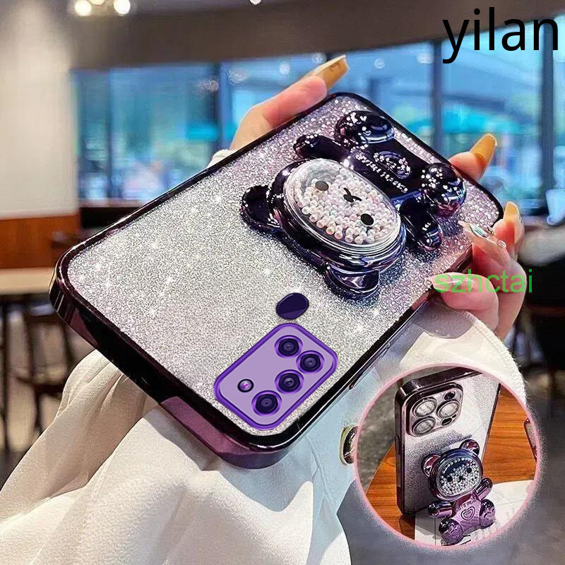 เคส Samsung A21S A10S A20 A30 A51 A71 A20S A31 A11 M11 วงเล็บหมุน 360 °เคสโทรศัพท์บรรเทาความเครียดหมีลูกปัดสีสันสดใสขาตั้งพับได้เคส TPU แบบนุ่ม เคสโทรศัพท์ Samsung A21S A10S A20 A30 A51 A71 A20S A31 A11 M11