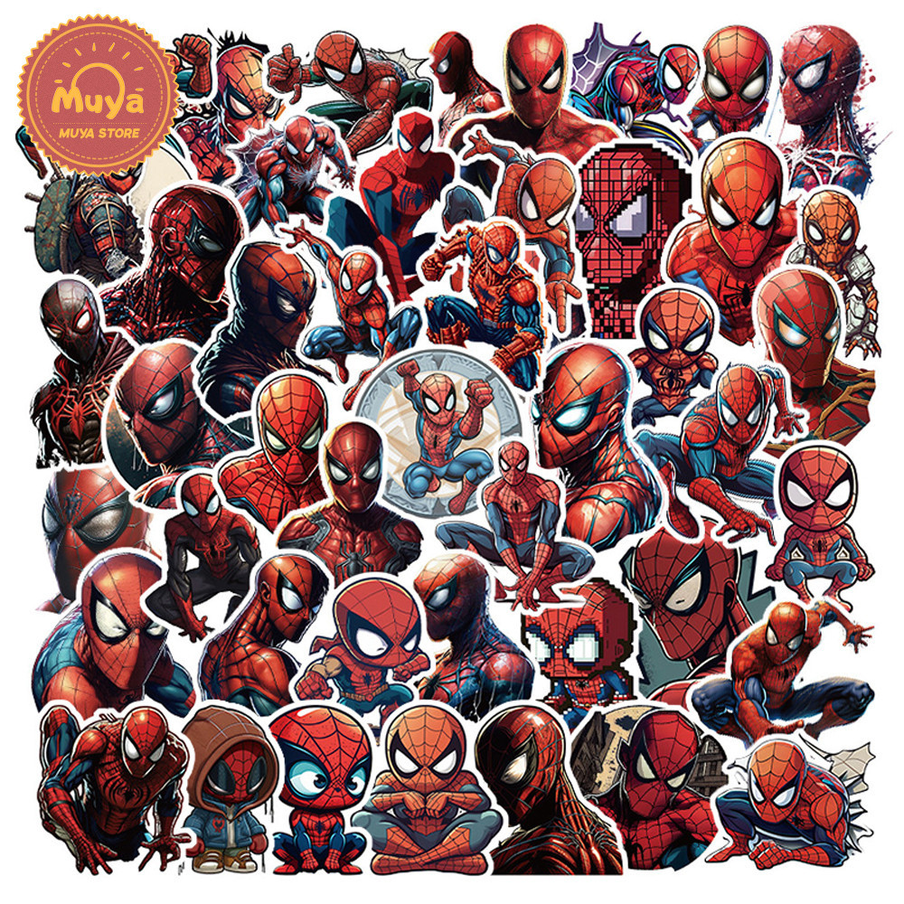 MUYA 50 ชิ้น Superhero Spider-Man สติกเกอร์แพ็คกันน้ําอะนิเมะสติกเกอร์ไวนิลสําหรับแล็ปท็อป