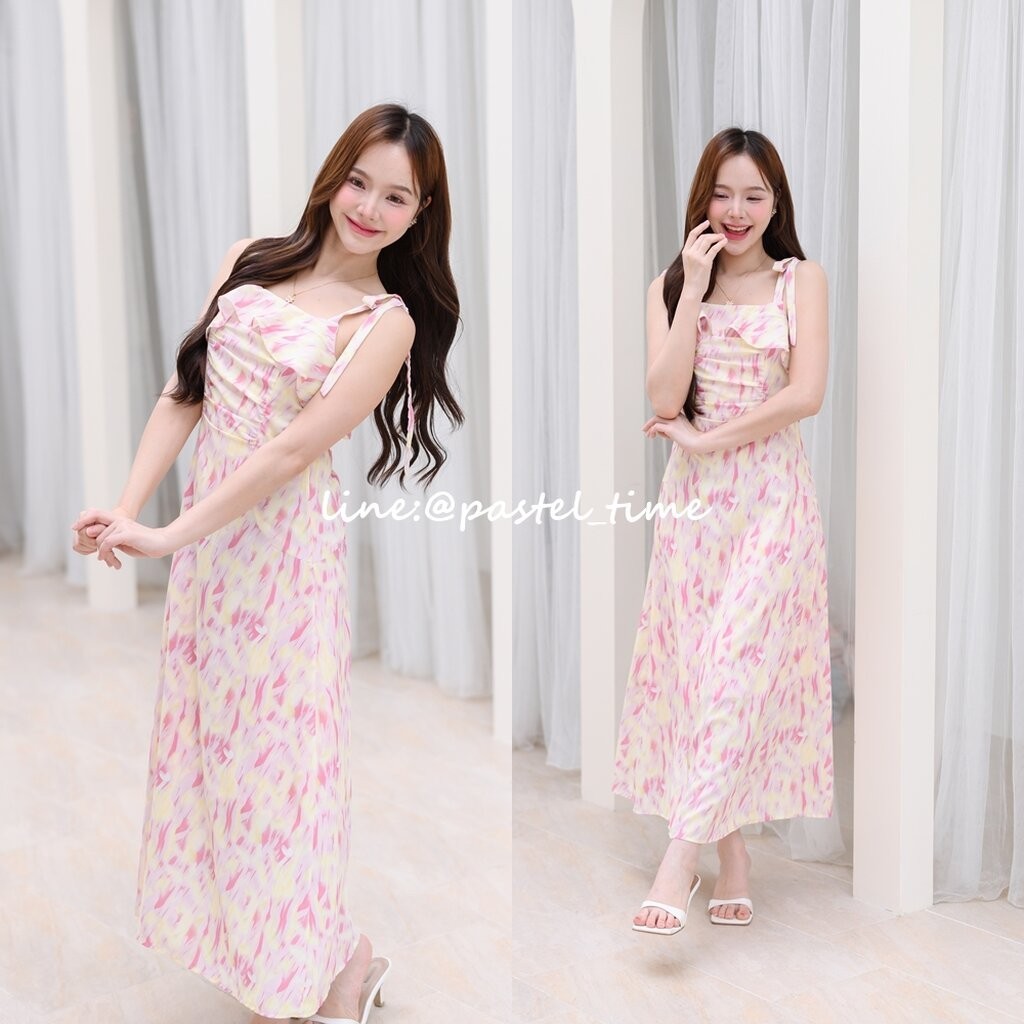 Love in a mist Maxi dress – ลายสีน้ำโทนสีชมพู [Made by Pastel Time]