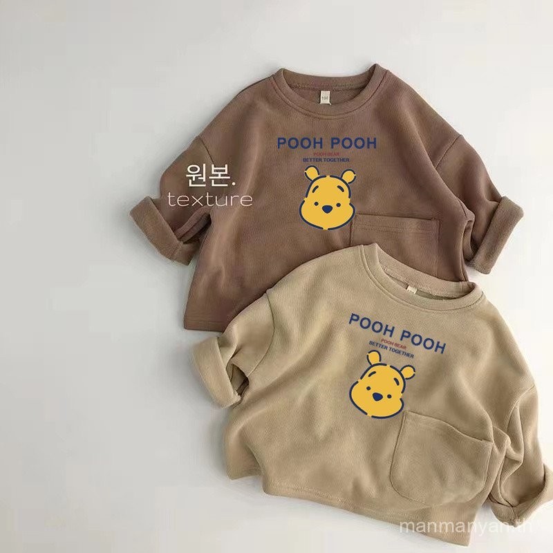 เสื้อสไตล์ตะวันตกเสื้อสเวตเตอร์รุ่นใหม่ลายการ์ตูนแขนยาวเด็กผู้หญิงคอกลมกระเป๋าพิมพ์ลายทารกเสื้อยืดตัวในลำลอง