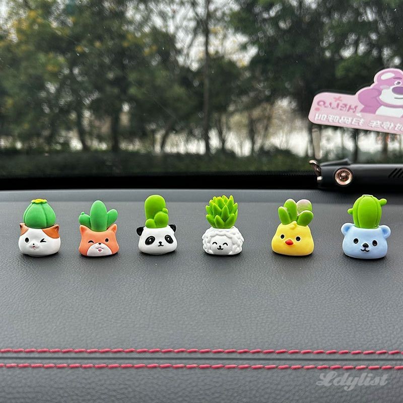 ღ กระถางเรซินรูปสัตว์น่ารักสำหรับตกแต่งคอนโซลกลางรถยนต์ หน้าจอคอมพิวเตอร์เดสก์ท็อป