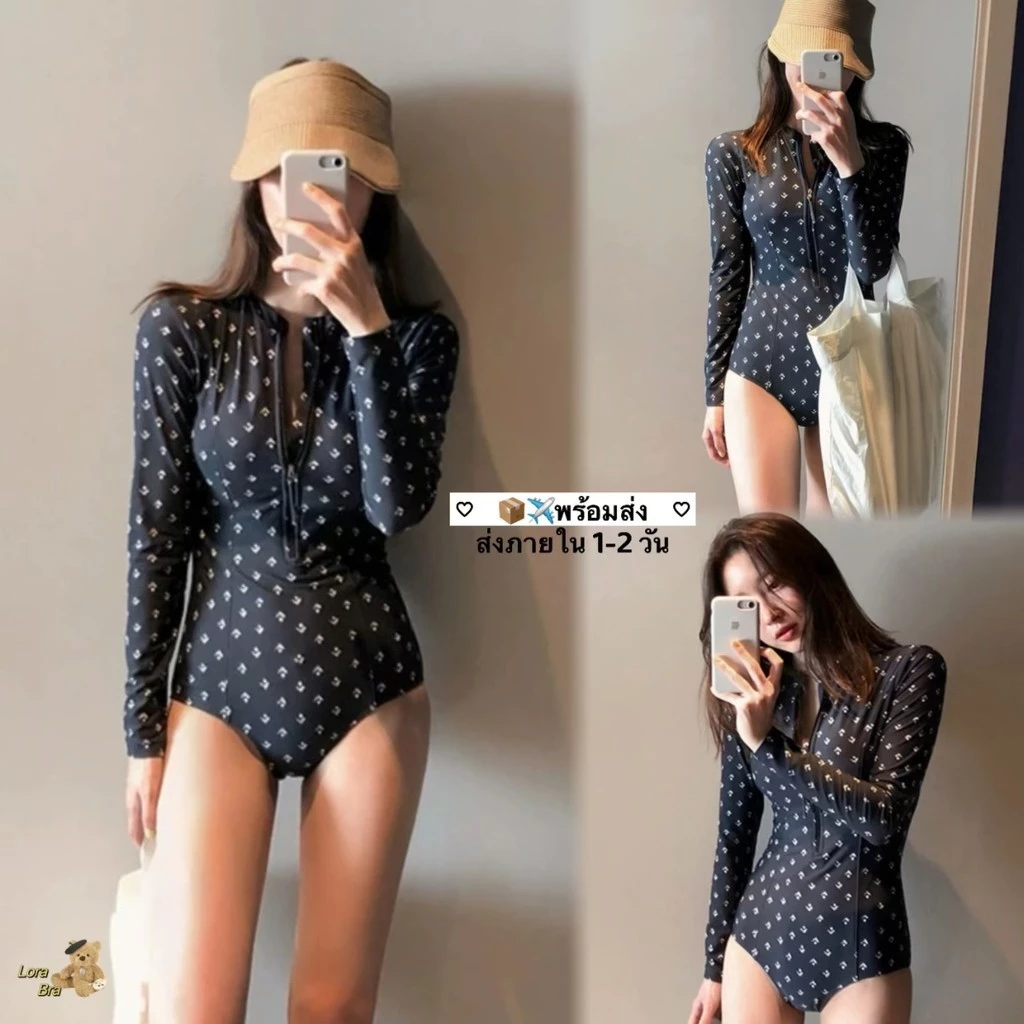 ชุดว่ายน้ำแขนยาวชุดดําน้ําผู้หญิงป้องกันรังสียูวี ชุดว่ายน้ําวันพีช ผ้าเนื้อดี มีฟองน้ำ ผ้าแห้งเร็ว