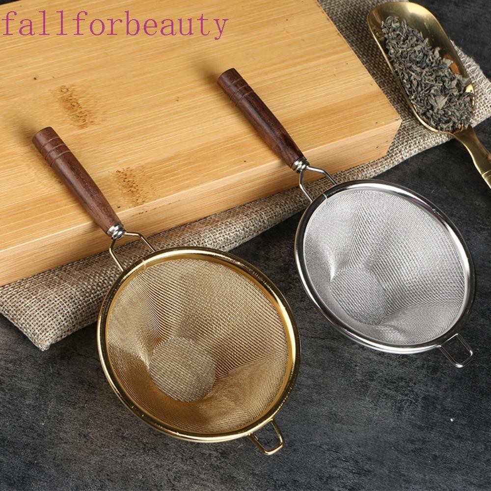 Fallforbeauty ที่กรองชา, สแตนเลส Fine ตาข่ายกรองชา, กระชอนสไตล์ญี่ปุ่นด้ามไม้ Retro กรองชา Kongfu ชา