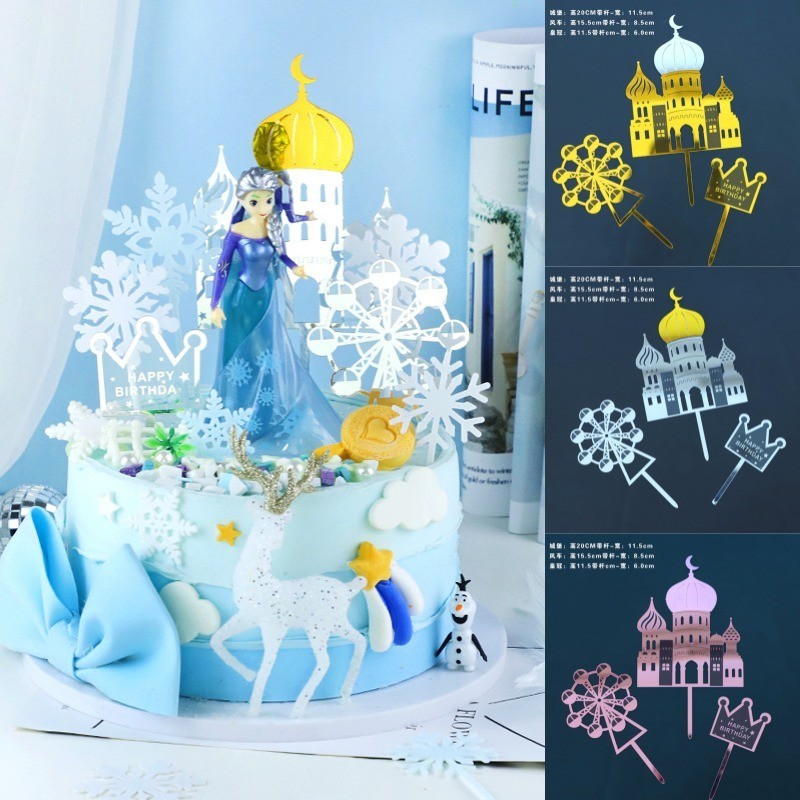 3 ชิ้น/เซ็ตปราสาท Windmill Crown อะคริลิควันเกิด Plugin Party ขนมตารางเบเกอรี่ Plugin Party เค้กตกแต