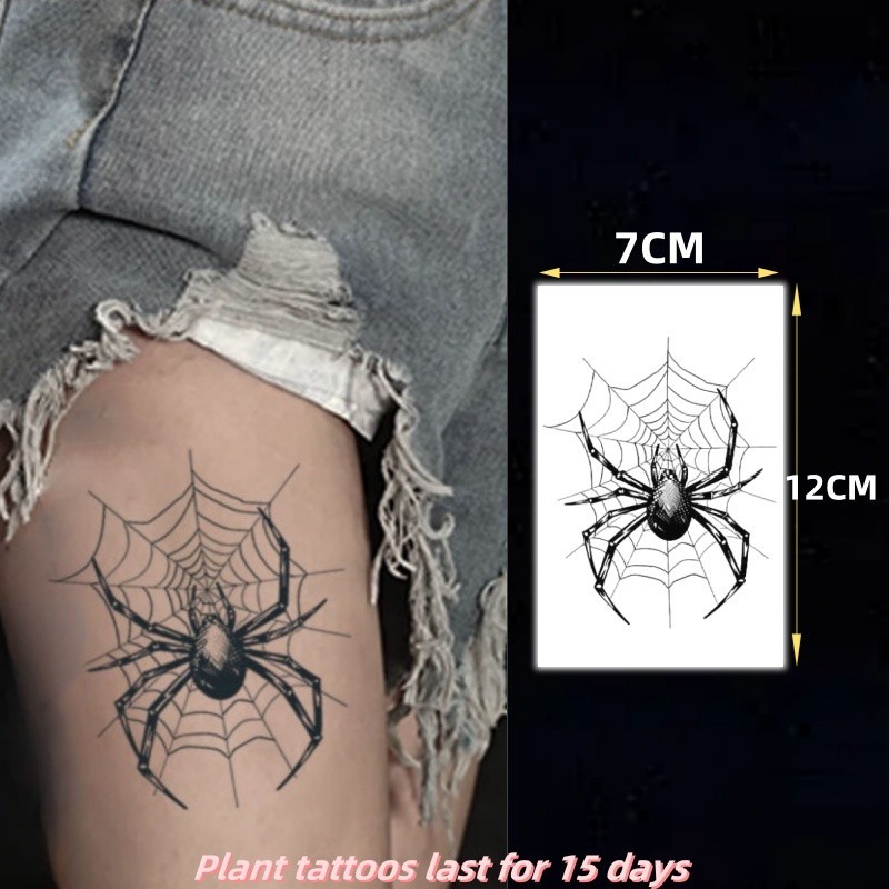 เงาแมงมุมรูปแบบสักน่ารักสาวต้นขาพืชสักสติกเกอร์รอยสักกันน้ําติดทนนาน15วันสักปลอมชั่วคราว