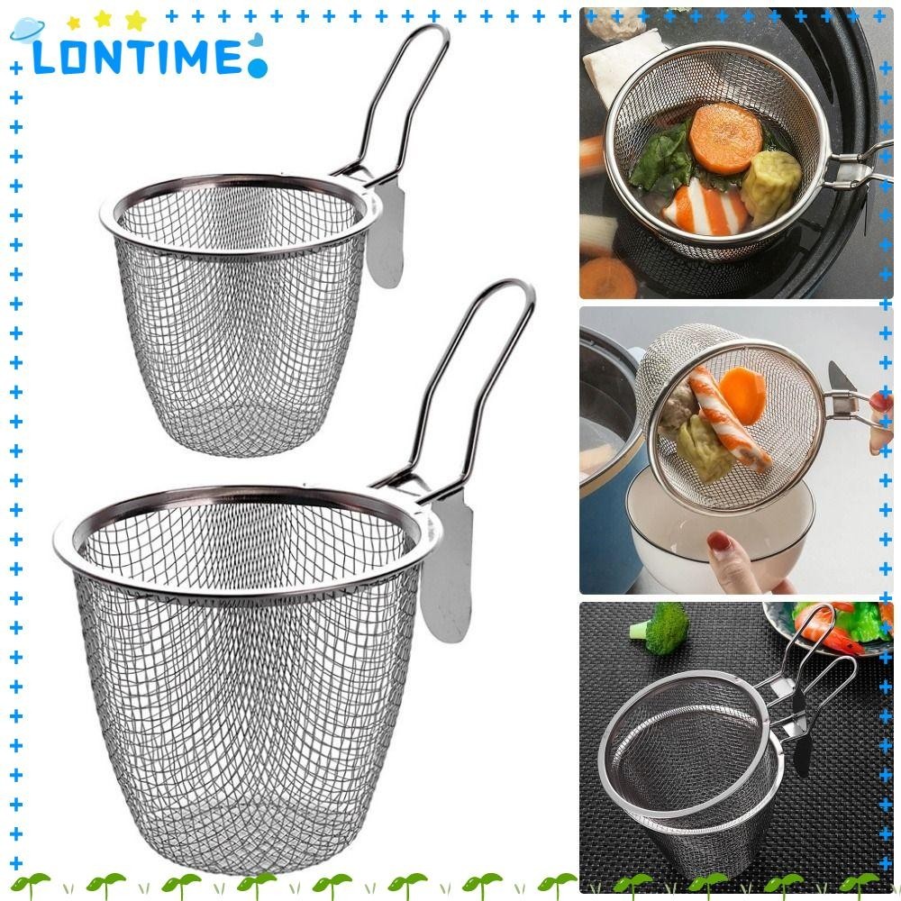 Lontime 1 ชิ้นตาข่ายกรองช้อน,ด้ามยาวเกาหลีก๋วยเตี๋ยวตักหม้อร้อนกรอง,อุปกรณ์ทําอาหารสแตนเลสบนโต๊ะอาหารในครัวตะกร้ากรองทอด