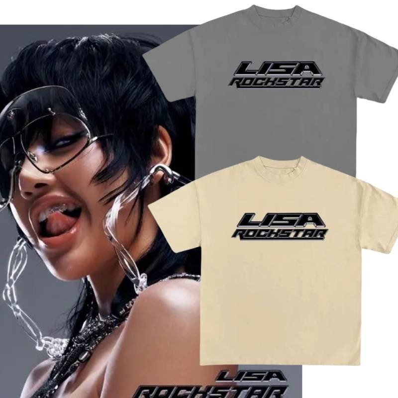 AM New5 Lisa อัลบั้มใหม่ ROCKSTAR คอสเพลย์ผ้า 3D ฤดูร้อนเสื้อยืดแขนสั้น BLACKPINK MA