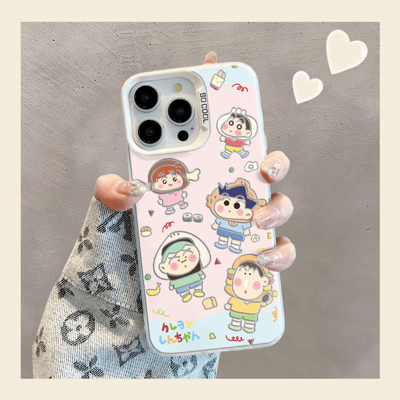 Shinchan PARTY สำหรับ iPhone 15 14 13 12 11 Pro Plus MAX x XR XS MAX border พิมพ์ All-Inclusive fullcover กันกระแทก