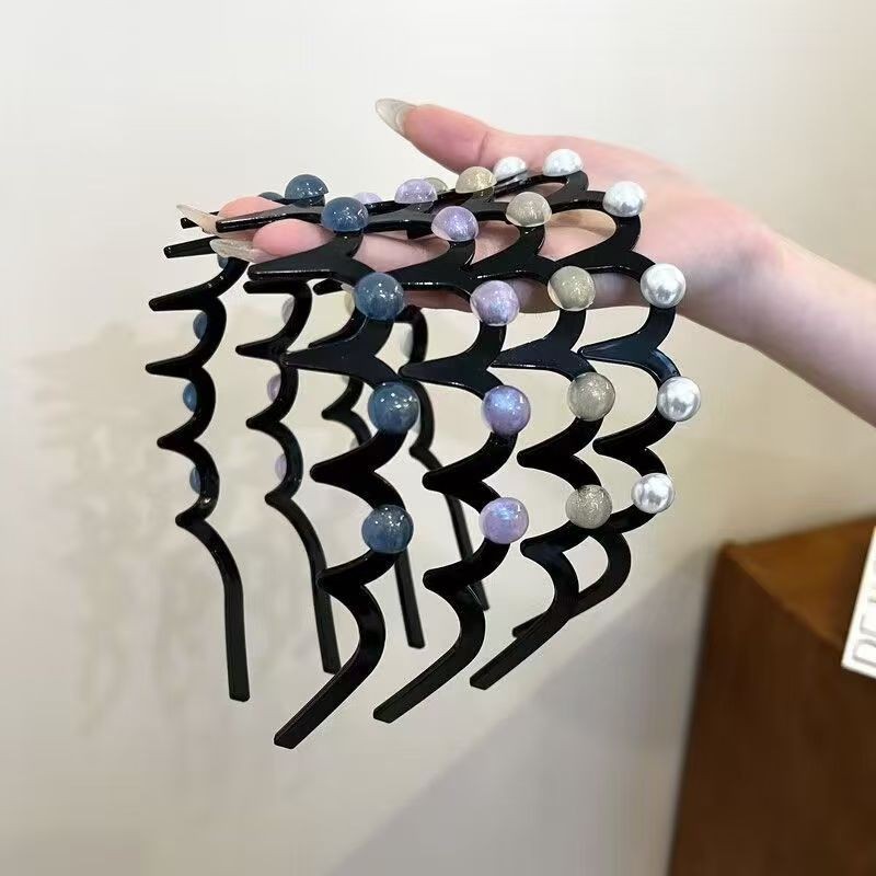 2024 สไตล์ใหม่ High Skull Top French Pearl Big Wave ที่คาดผมผู้หญิง