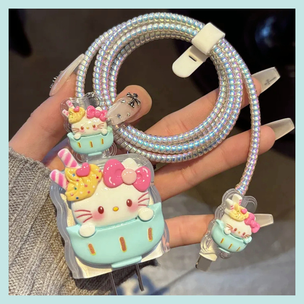 กรณีชาร์จสําหรับiphone 18W/20Wน่ารักHello KittyแตงโมMelody Wave Edgeชาร์จProtectorข้อมูลสายเกลียวสายกัดนุ่มสําหรับLightening Android Mirco-USB Type-C
