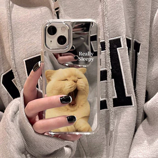 เคสโทรศัพท์มือถือแบบกระจกFor IPhone 11 13 Pro Max 17 14 Case ไอโฟน15 16 12เคสไอโฟนลายสุนัข/แมวกรณีโทรศัพท์มือถือชุบกระจก