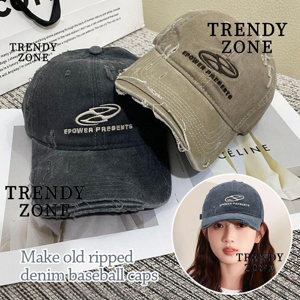 Trendysone หมวกเบสบอลผ้ายีนส์, จดหมายเย็บปักถักร้อยฮิปฮอปหมวกแหลม, แฟชั่นวินเทจกีฬากลางแจ้งหมวก Snapback สําหรับผู้ชายผู้หญิง