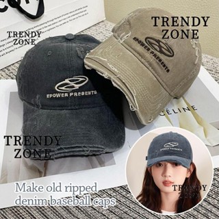 Trendysone หมวกเบสบอลผ้ายีนส์, จดหมายเย็บปักถักร้อยฮิปฮอปหมว…