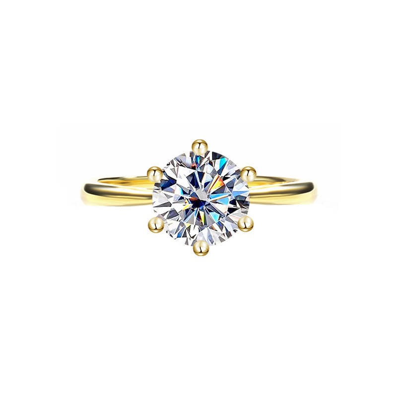 จริง Moissanite 1ct 2ct 3ct หกง่ามตัดสีเหลืองทองลายเซ็นโดดเดี่ยวแหวน S925 เงินสเตอร์ลิงพร้อมการรับรอง GRA สามารถ Pass Test สําหรับหมั้นงานแต่งงาน