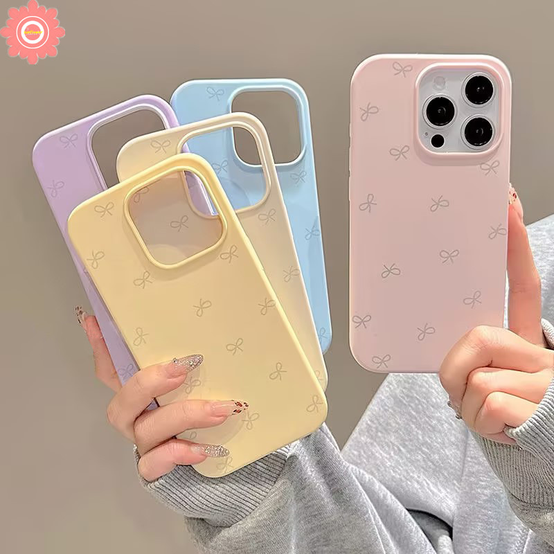 Art Doodle แฟชั่นสร้างสรรค์น่ารัก Bow Knot สําหรับ IPhone 13 15 11 16 12 14 Pro Max 15 16 14 Plus X XR XS Max หรูหราผิวรู้สึกหนังเนื้อนุ่มกรณี