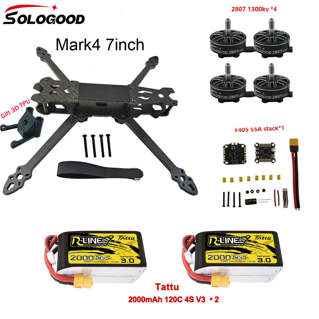Sologood Mark4 7 นิ้ว FPV Dron กรอบ FLASHHOBBY A2807 SoloGood 2807 1300KV มอเตอร์ SoloGood F405 55A 