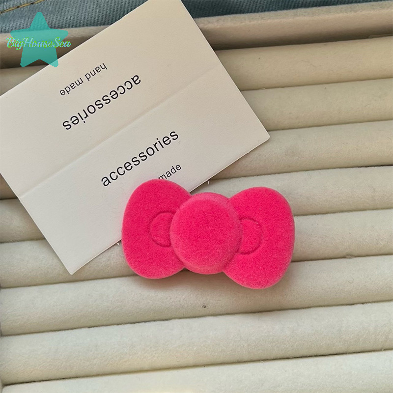 [BigHouseSea] หวานน่ารักฤดูใบไม้ร่วงฤดูหนาว Flocking Bow Hairpin สําหรับผู้หญิงสาวแฟชั่นคลิปผมคลิปด้านข้าง Headwear อุปกรณ์เสริมผมของขวัญใหม่