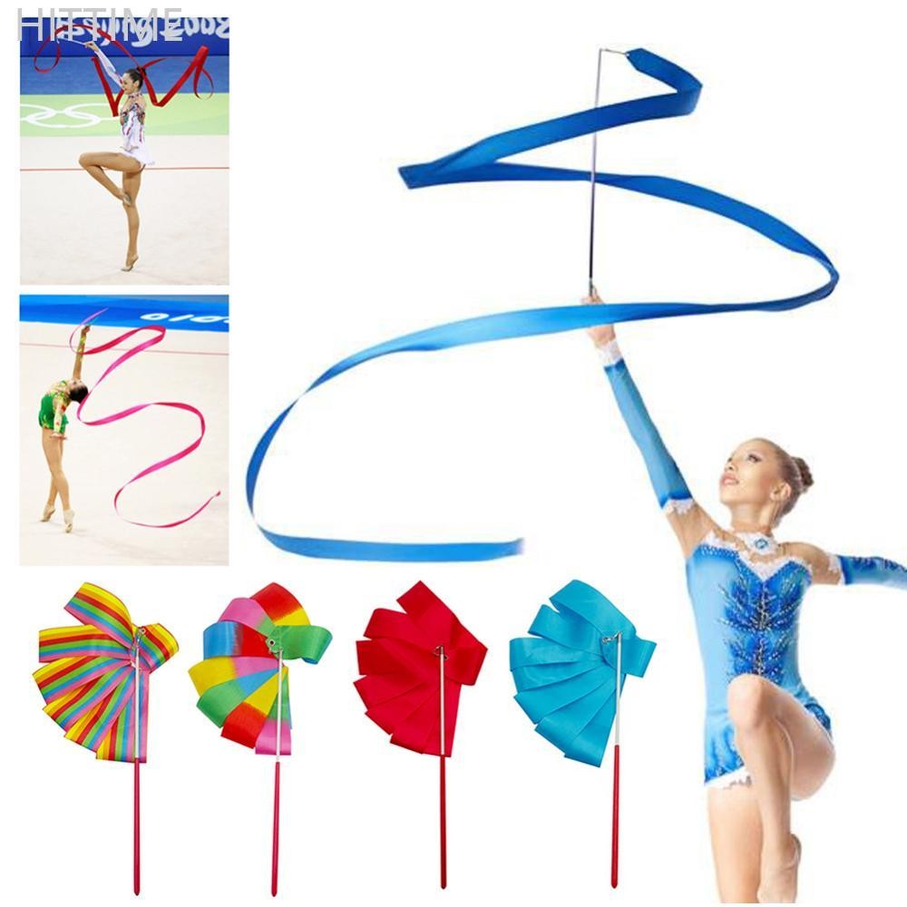 Hittime 2M สีสัน Gym Dance Rhythm Art Gymnastic ริบบิ้นบัลเล่ต์ Streamer Twirling Rod Stick สําหรับก