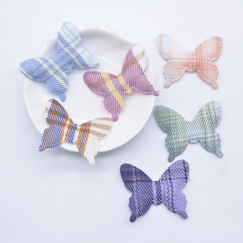 50 ชิ้น 40*30 มิลลิเมตรเบาะ Reticulated ลายสก๊อตผ้าผีเสื้อ Appliques สําหรับ DIY หมวกเด็กเสื้อผ้าเย็บแพทช์ Headdress คลิปตกแต่ง