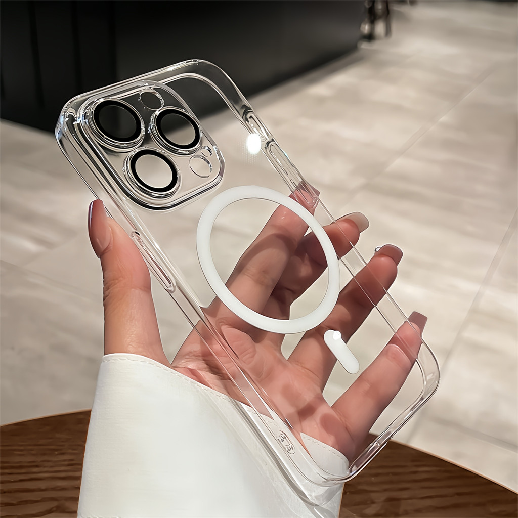 Crystal Shield Clear PC เคสโทรศัพท์แม่เหล็กสําหรับ IPhone 16 Pro Max 12 13 14 15 Pro Max Plus ปลอกโปร่งใสฝาหลังบางเฉียบ