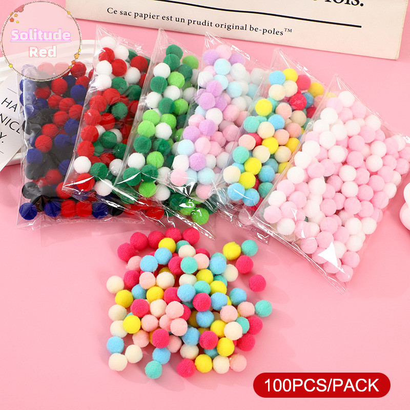 Solitudered 100 ชิ้น/ล็อต Macaron Pompom Fluffy Ball 10 มม.Coloful Plush Ball Handmade Craft DIY Decor ของเล่น Hairband วัสดุอุปกรณ์เสริม TH