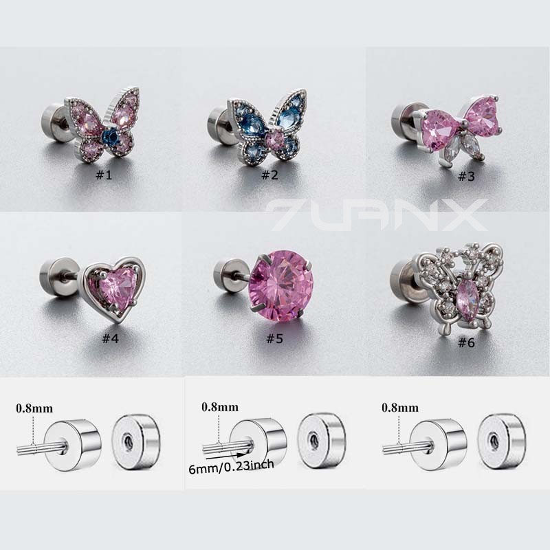 1 ชิ ้ น Butterfl หัวใจ Bowknot รอบรูปร ่ างต ่ างหูสแตนเลส Lobe Pinna Helix เจาะ 20Gauge