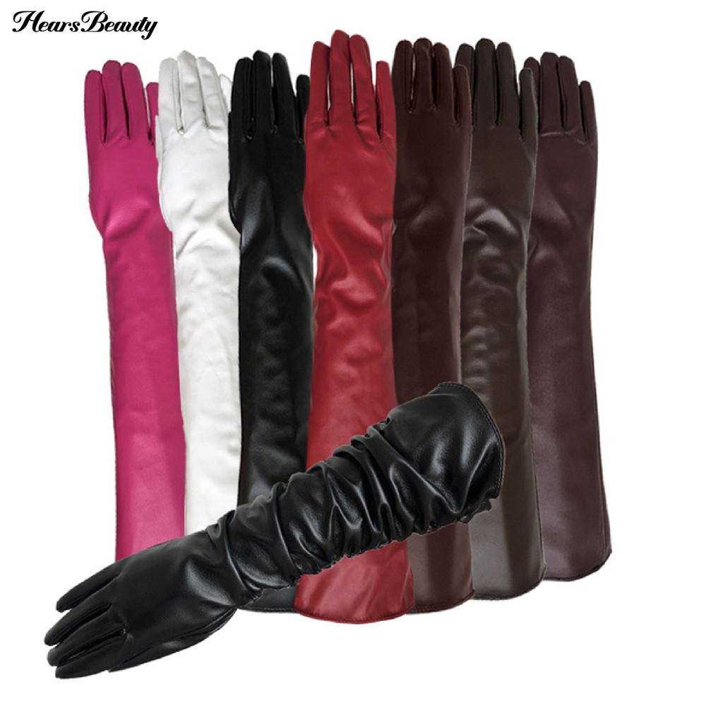 Hea-gloves ถุงมือแขนยาวหนังเทียมกันลมแบบเต็มนิ้วสําหรับช้อปปิ้ง