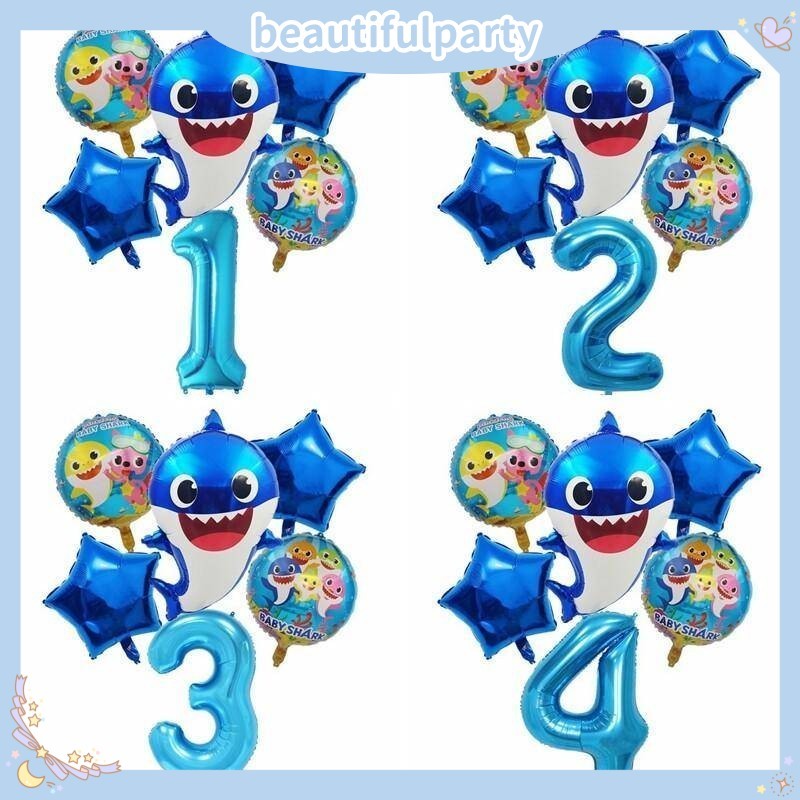 6 ชิ้น Shark Baby อลูมิเนียมฟิล์มบอลลูน 32 นิ้วบอลลูนดิจิตอล Ocean Theme วันเกิดการ์ตูนบอลลูนชุด