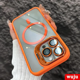 WUJU พร้อมตัวป้องกันกล้องและที่วางหรูหราแม่เหล็กใสกันกระแทกเคสโทรศัพท์เข้ากันได้สําหรับ iPhone 17 16 15 14 13 12 11 Pro Max Plus Air Case Cover