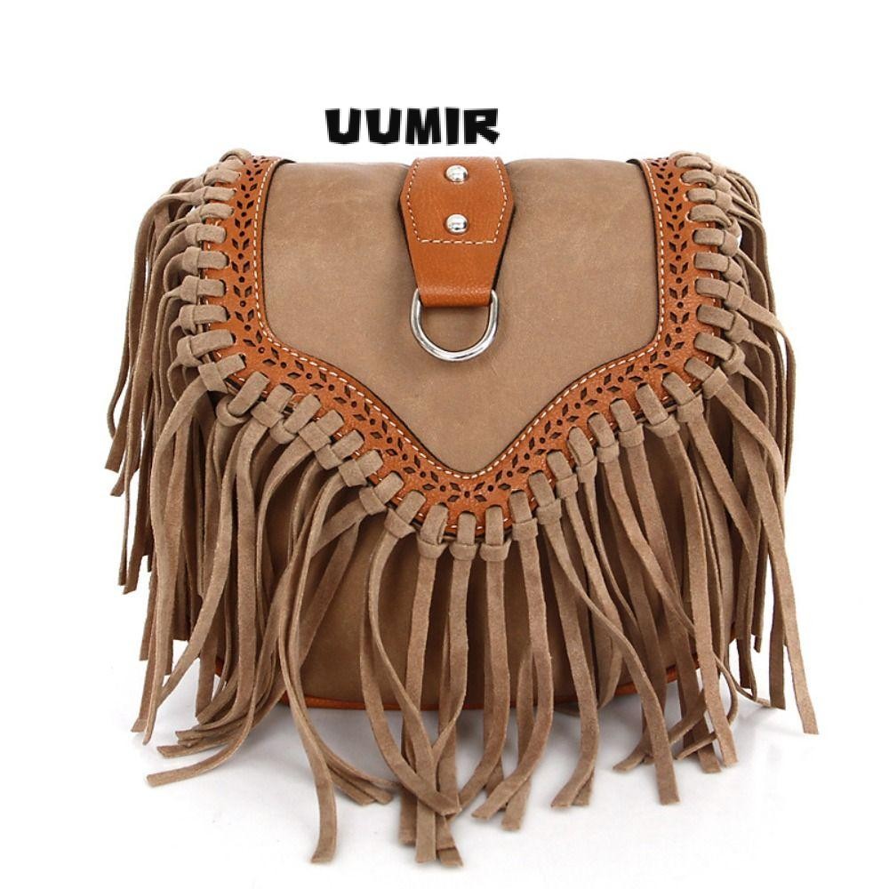 UUMIR กระเป๋าสะพายขอบ, กระเป๋าสะพายข้างพู่ PU, กระเป๋าสะพายข้างผู้หญิงย้อนยุค
