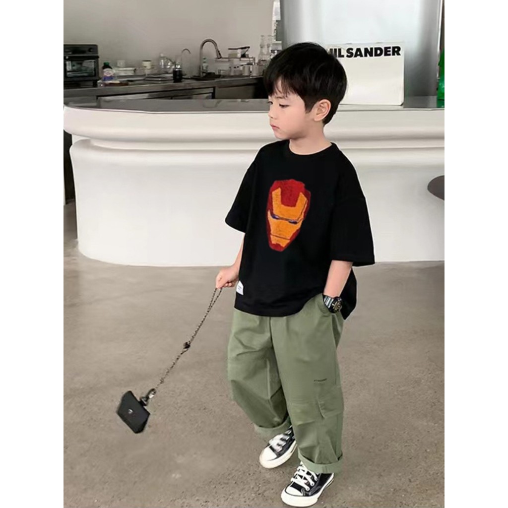 (จัดส่งตลอด 24 ชั่วโมง)Kids T shop เสื้อยืดแขนสั้นผ้าฝ้ายแท้ประดับเลื่อมลวดลายการ์ตูนมาร์เวลเปลี่ยนสีได้สำหรับเด็กผู้ชาย