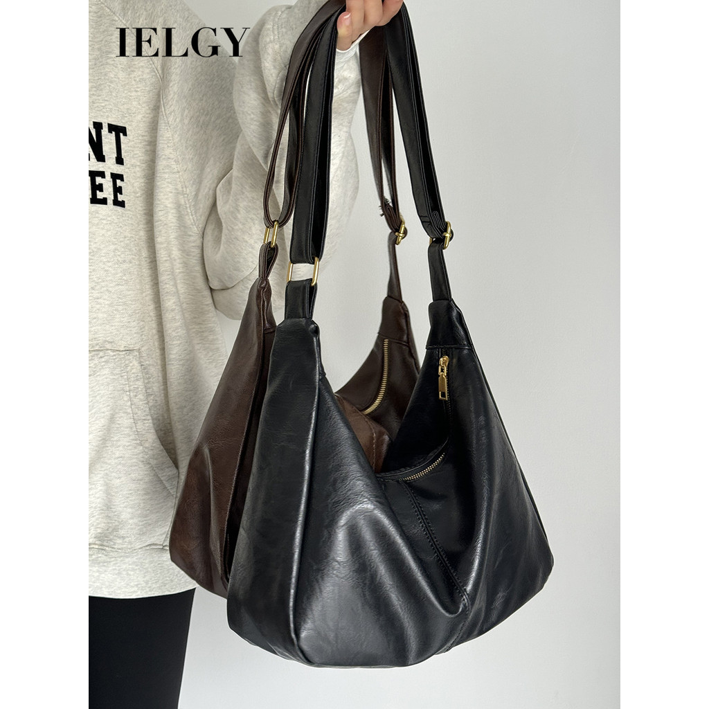 IELGY Retro Tote Bag Preppy Style All-Match ขนาดใหญ่-ความจุ One-Shoulder Commuter Messenger Bag