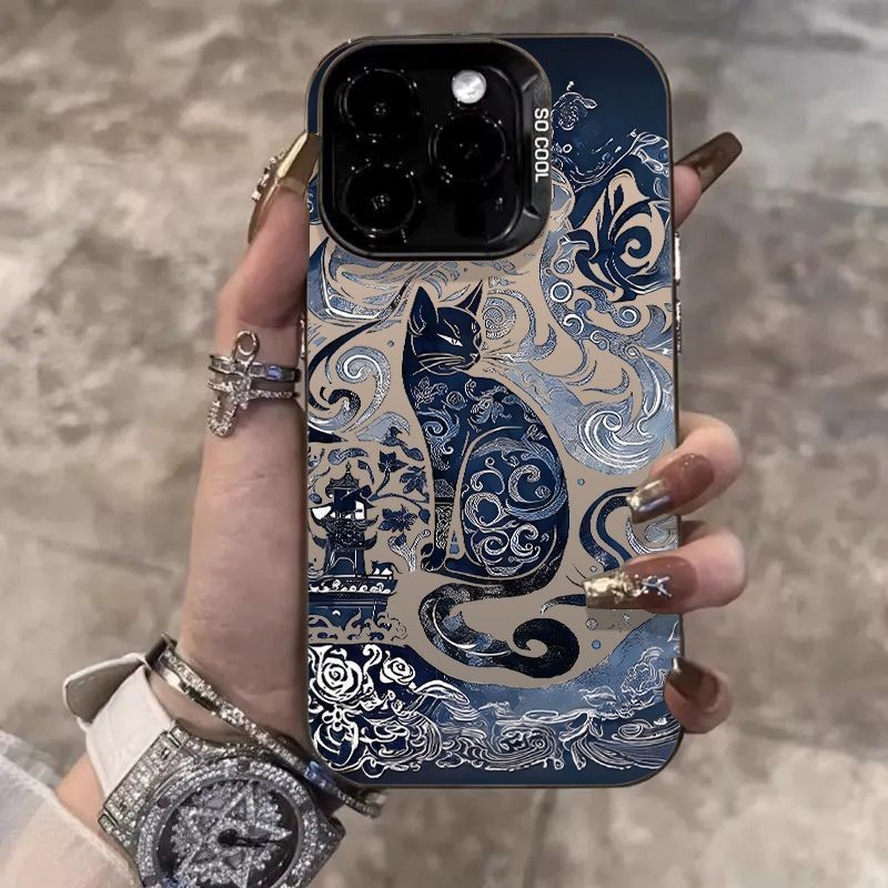 Cat Totem Chic And Strong iPhone Case, Silver Tone, Modern ins Aesthetics, Shock-proof, เหมาะสําหรับ