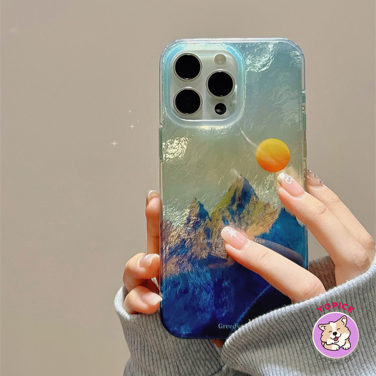 Sunset Sunrise ทิวทัศน์น่ารักเคสโทรศัพท์สําหรับ IPhone 11 12 13Pro Max 14Plus XR XS Max 7 8 Plus SE2020 การ์ตูนฝาครอบโทรศัพท์สําหรับ IPhone 15Pro Max ซิลิโคนนุ่มกรณีสาวเพื่อน BC