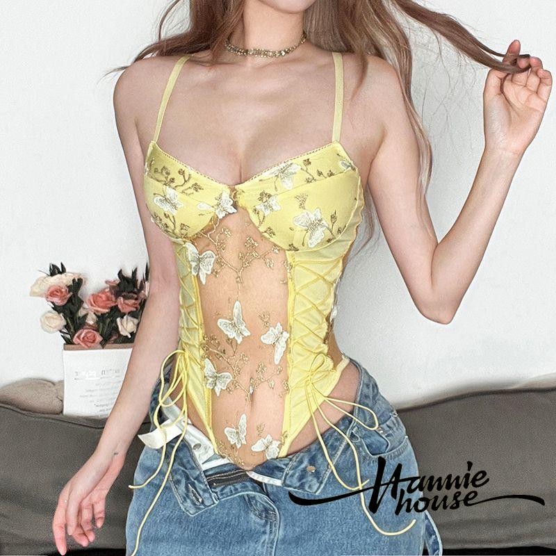 Hanie House- ชุดบอดี้สูทบอดี้คอนคอวีปักผีเสื้อสําหรับผู้หญิง