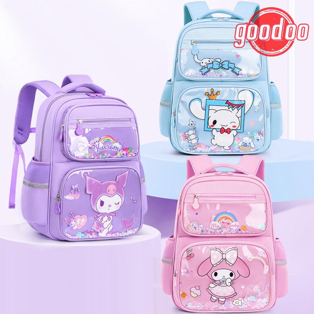 [GOODO] กระเป๋านักเรียนสําหรับเด็กผู้หญิง, กระเป๋าเป้เด็กการ์ตูน Sanrio, กระเป๋าเดินทาง Kuromi สไตล์สําหรับนักเรียนประถมโรงเรียนอนุบาล