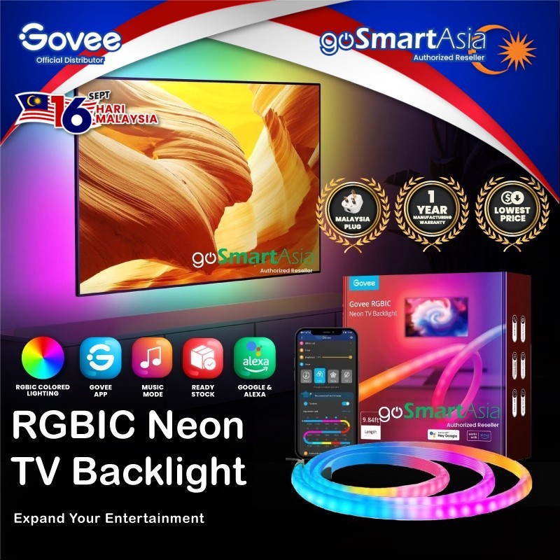 Gosmart Asia Govee RGBIC Neon TV Backlight 45-55 นิ้ว(4 ด้าน) 65-75 นิ้ว(3 ด้าน) Backlight TV LED Li