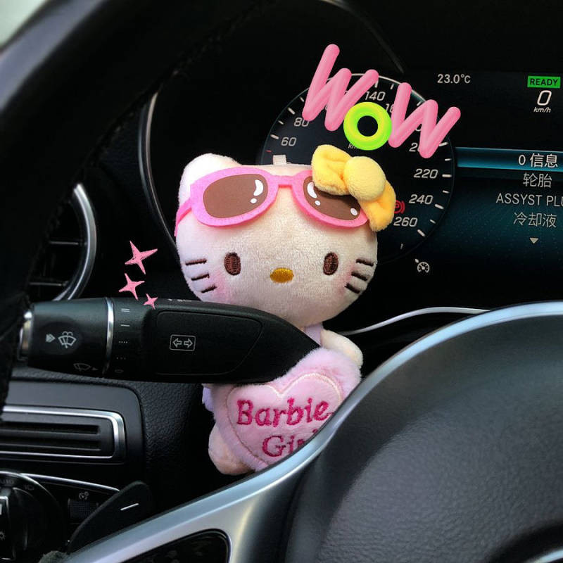 Cute Hello Kitty Car Gear Decoration Car Decoration Cartoon Car Interior Plush Doll Wiper Turn Light Accessories Cute interior decoration for cars