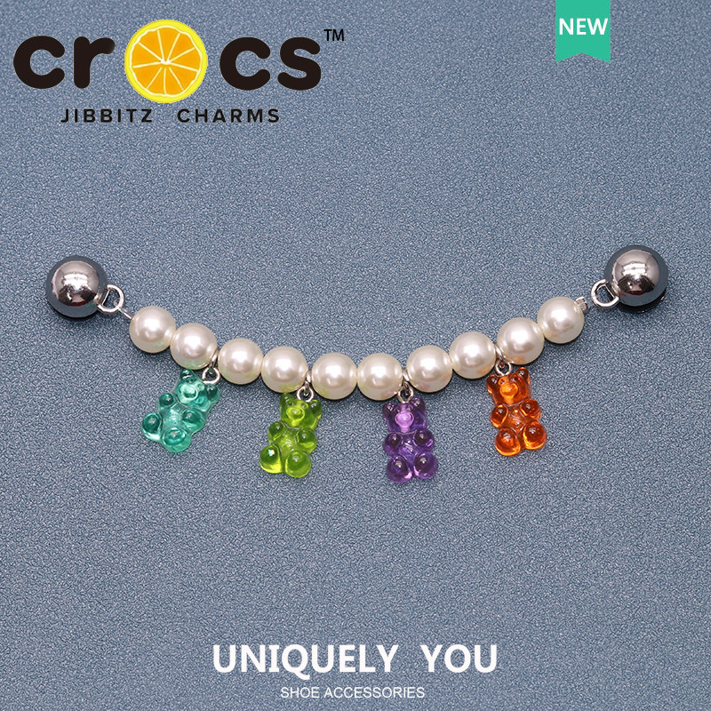 Jibbitz Crocs Charm หัวเข็มขัดโลหะหมี Pearl Chain Hole อุปกรณ์เสริมแฟชั่นสำหรับรองเท้า จิ๊บบิท ตัวติดรองเท้า Crocs