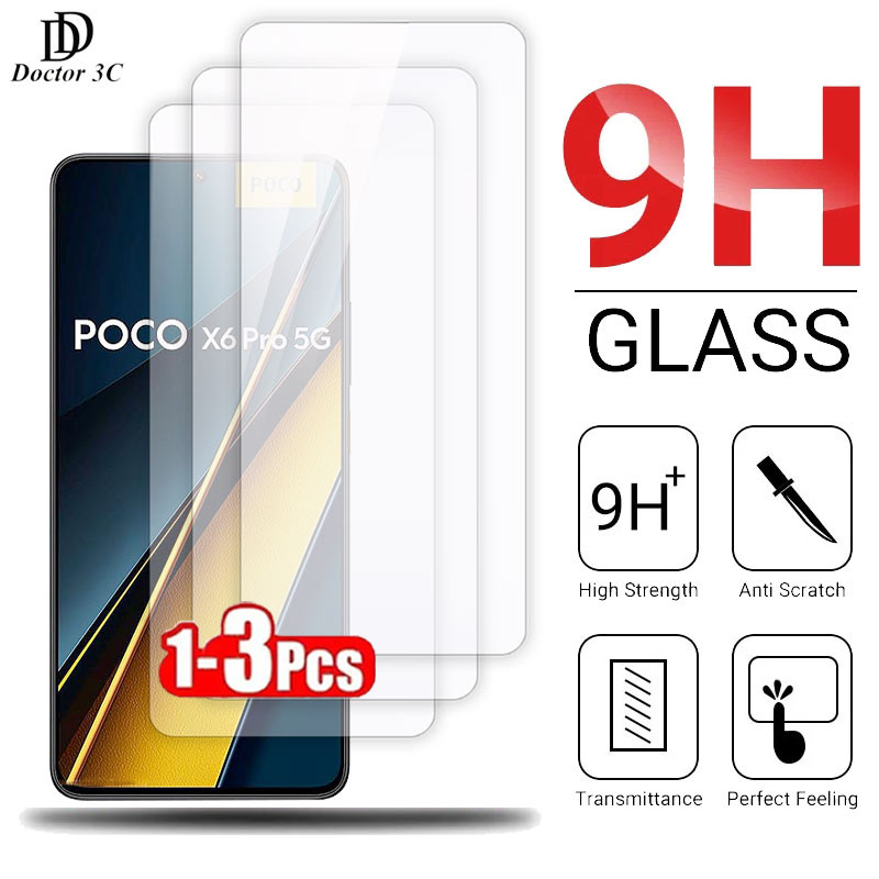9H กระจกนิรภัยป้องกันหน้าจอฟิล์มสําหรับ Xiaomi Poco X6 X5 X4 X3 NFC M6 Plus M5 M5s M4 M3 F6 F5 F4 GT